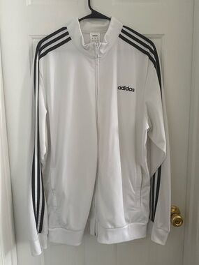 adidas White Performance Track Jacket with Black Stripes